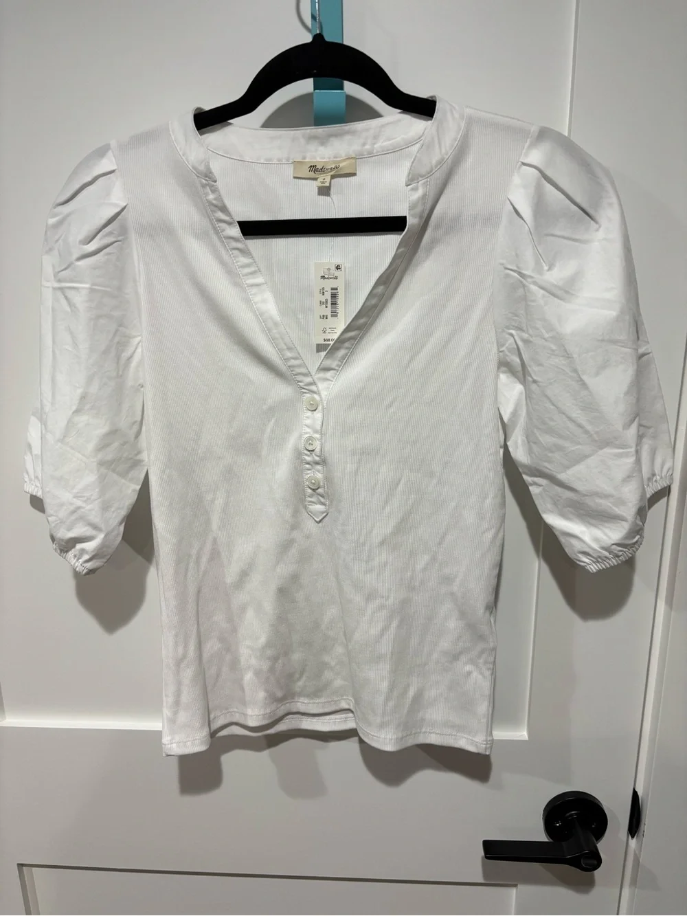 Madewell Puff-Sleeve Drop-Shoulder Knit Top White Small NWT